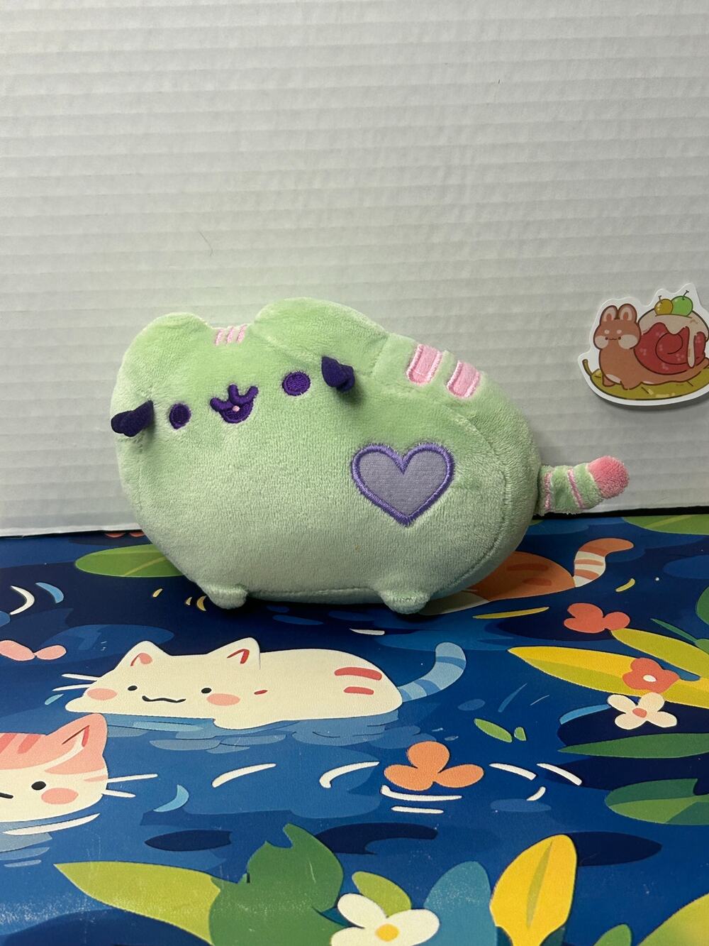 GUND Pusheen Pastel Green Purple Heart Plush Stuffed Animal Toy Doll